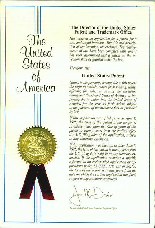 缓释库疗法美国专利证书